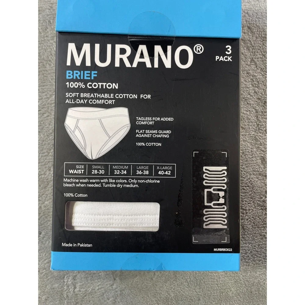 Murano Briefs 3 Pack Mens Medium‎ 32-34 White 100% Cotton Tagless